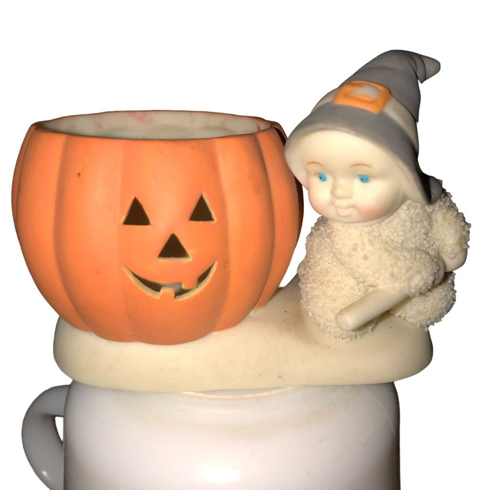 Department 56 Halloween Snow Baby Witch Candle Holder Jack o Lantern Tea Light